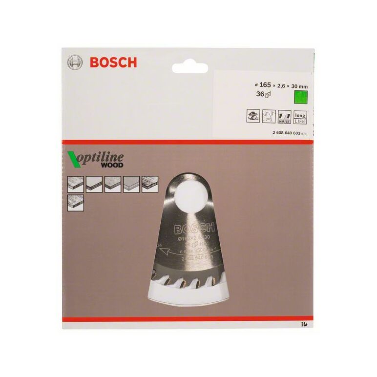 Bosch Kreissägeblatt Optiline Wood für Handkreissägen, 165 x 30 x 2,6 mm, 36 (2 608 640 603), image _ab__is.image_number.default