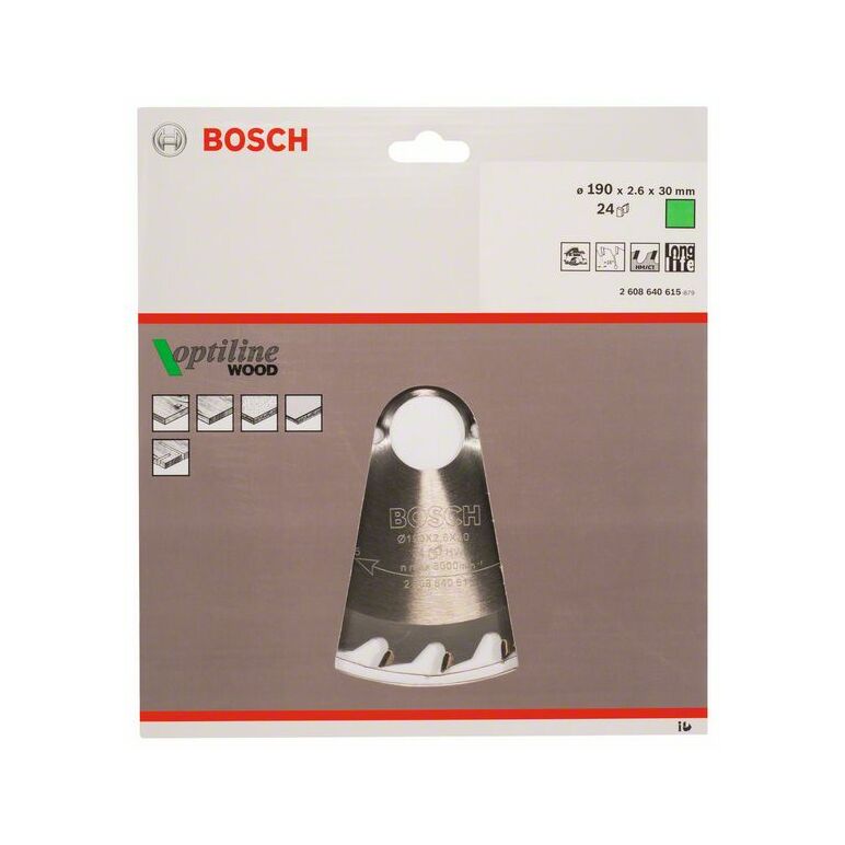 Bosch Kreissägeblatt Optiline Wood für Handkreissägen, 190 x 30 x 2,6 mm, 24 (2 608 640 615), image 