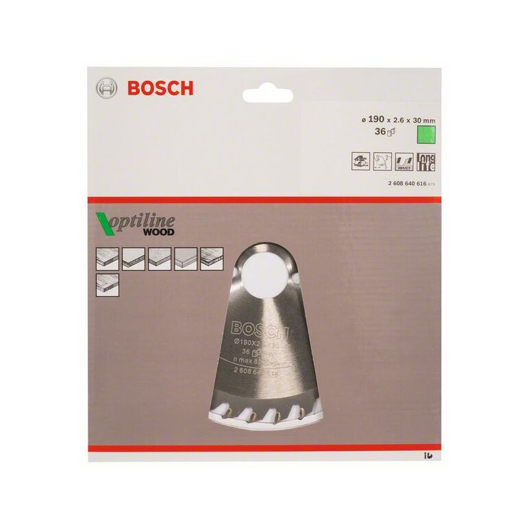 Bosch Kreissägeblatt Optiline Wood für Handkreissägen, 190 x 30 x 2,6 mm, 36 (2 608 640 616), image 