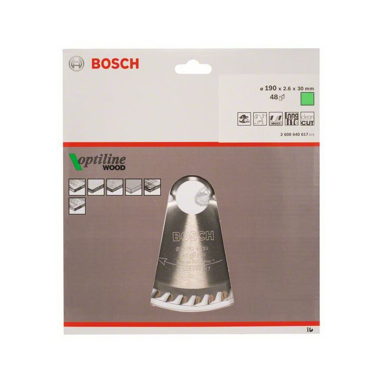 Bosch Kreissägeblatt Optiline Wood für Handkreissägen, 190 x 30 x 2,6 mm, 48 (2 608 640 617), image _ab__is.image_number.default