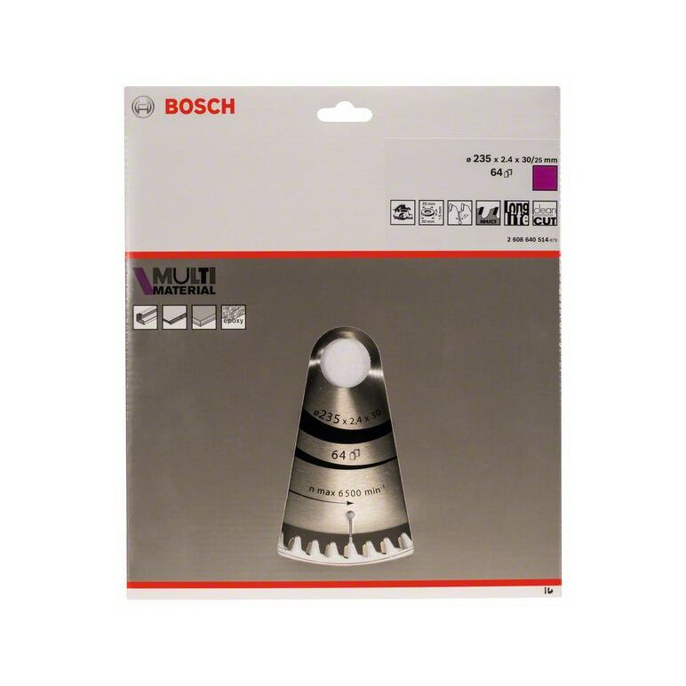 Bosch Kreissägeblatt Multi Material, 235 x 30/25 x 2,4 mm, 64 (2 608 640 514), image 