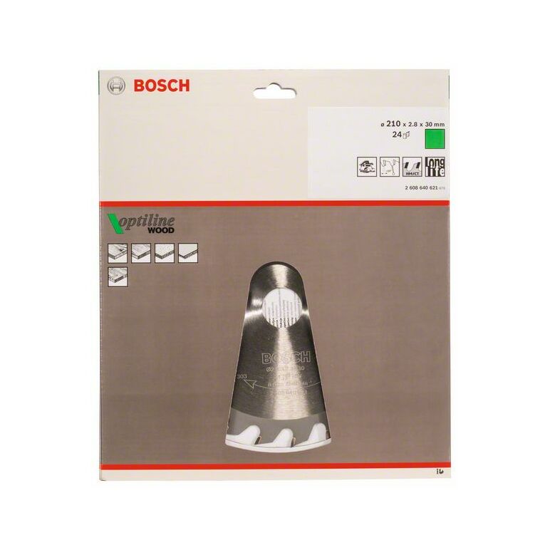 Bosch Kreissägeblatt Optiline Wood für Handkreissägen, 210 x 30 x 2,8 mm, 24 (2 608 640 621), image 