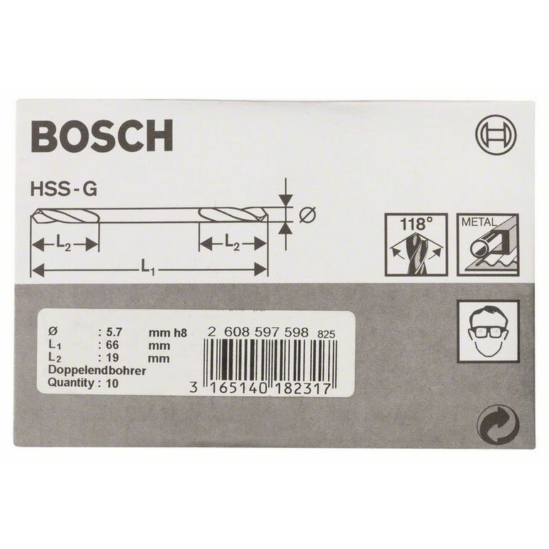 Bosch Doppelendbohrer HSS-G, 5,7 x 19 x 66 mm, 10er-Pack (2 608 597 598), image _ab__is.image_number.default