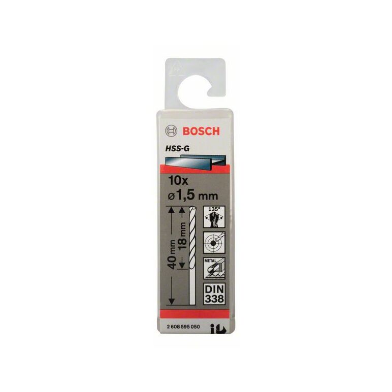 Bosch Metallbohrer HSS-G, DIN 338, 1,5 x 18 x 40 mm, 10er-Pack (2 608 595 050), image 