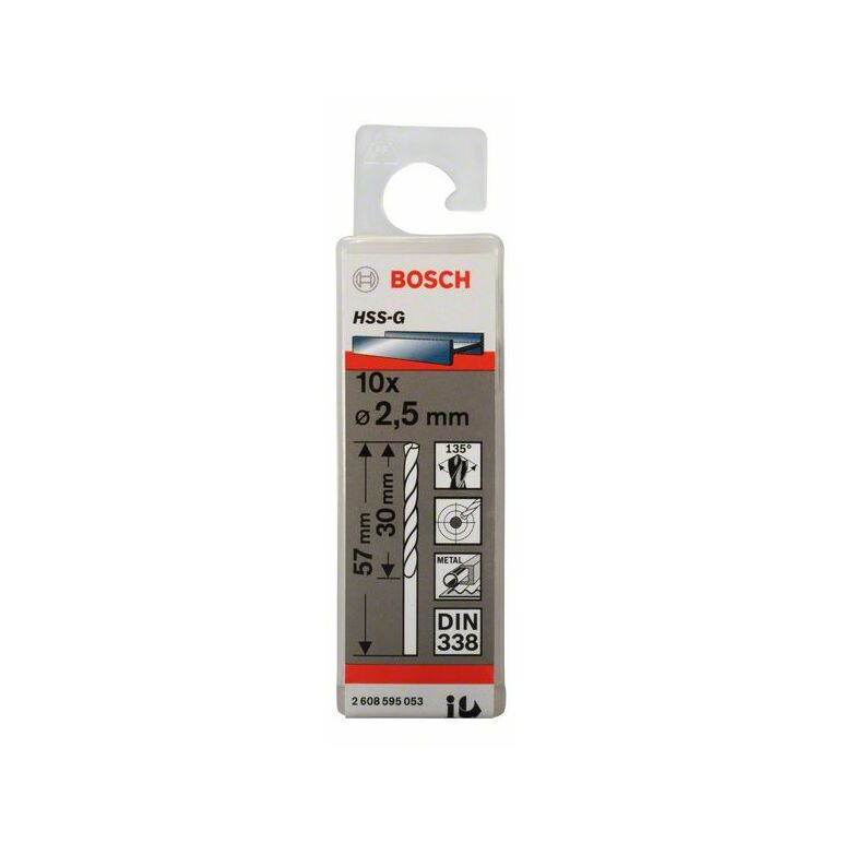 Bosch Metallbohrer HSS-G, DIN 338, 2,5 x 30 x 57 mm, 10er-Pack (2 608 595 053), image _ab__is.image_number.default