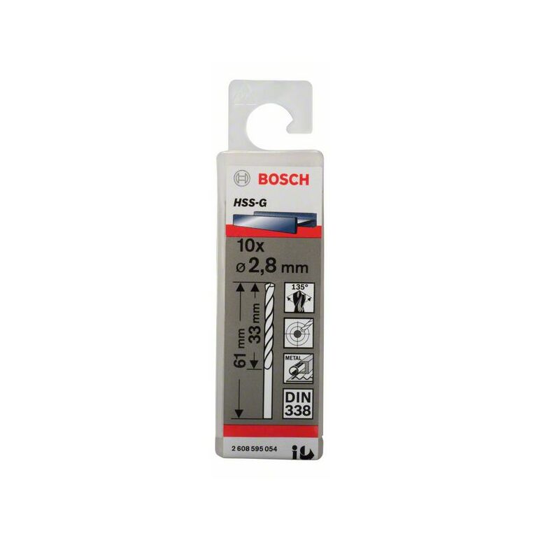 Bosch Metallbohrer HSS-G, DIN 338, 2,8 x 33 x 61 mm, 10er-Pack (2 608 595 054), image 
