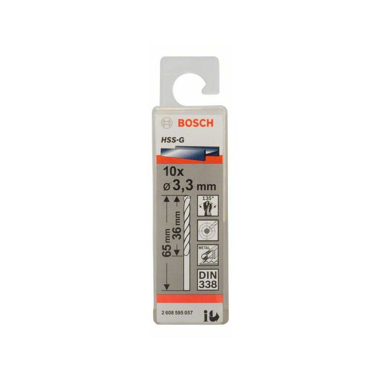 Bosch Metallbohrer HSS-G, DIN 338, 3,3 x 36 x 65 mm, 10er-Pack (2 608 595 057), image 
