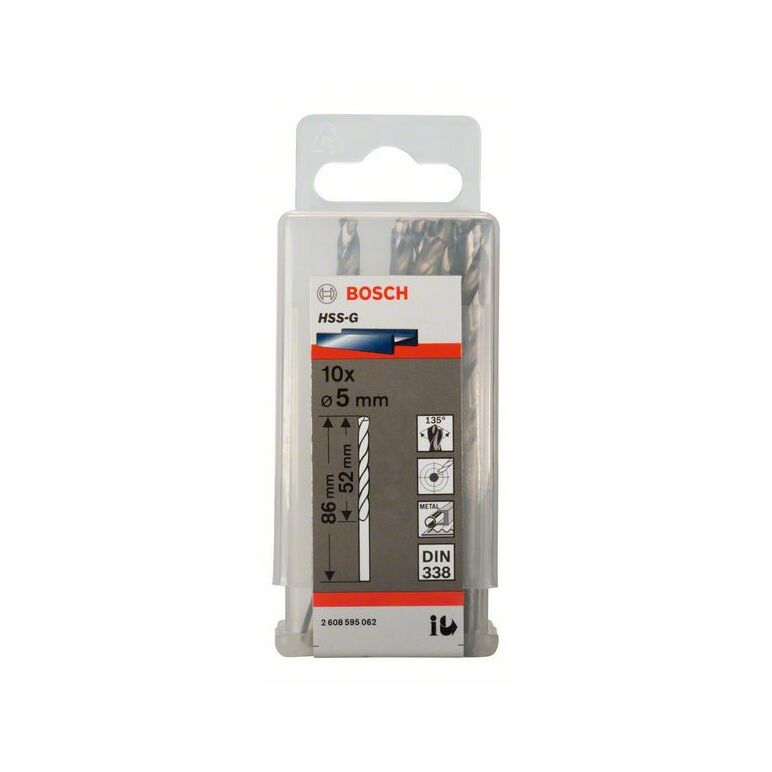 Bosch Metallbohrer HSS-G, DIN 338, 5 x 52 x 86 mm, 10er-Pack (2 608 595 062), image 
