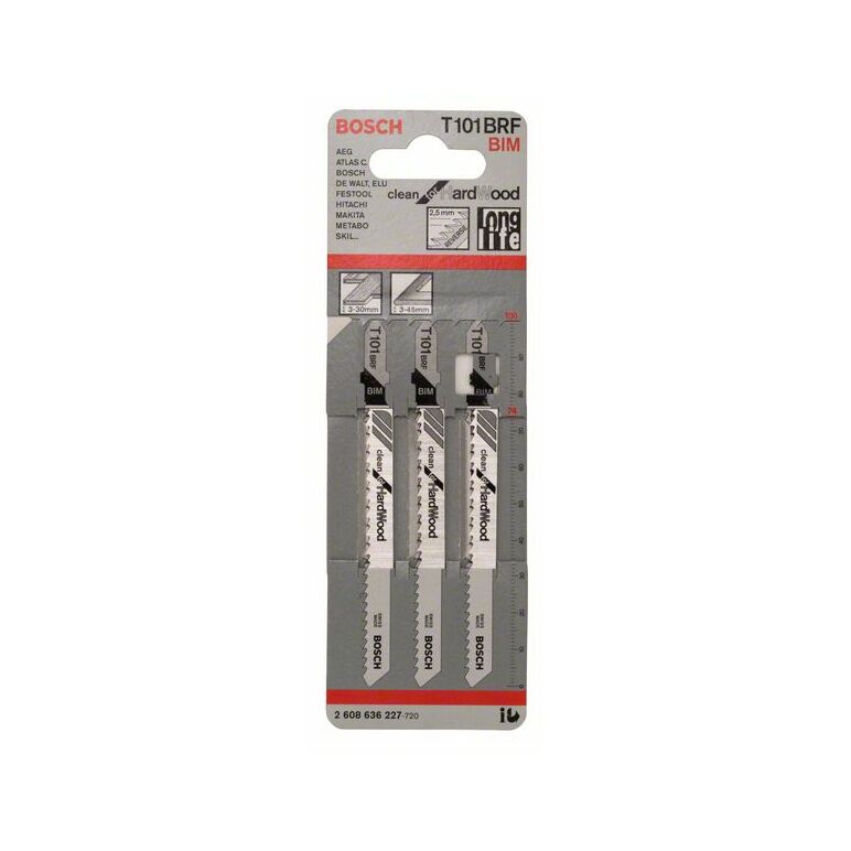 Bosch Stichsägeblatt T 101 BRF Clean for Hard Wood, 3er-Pack (2 608 636 227), image 