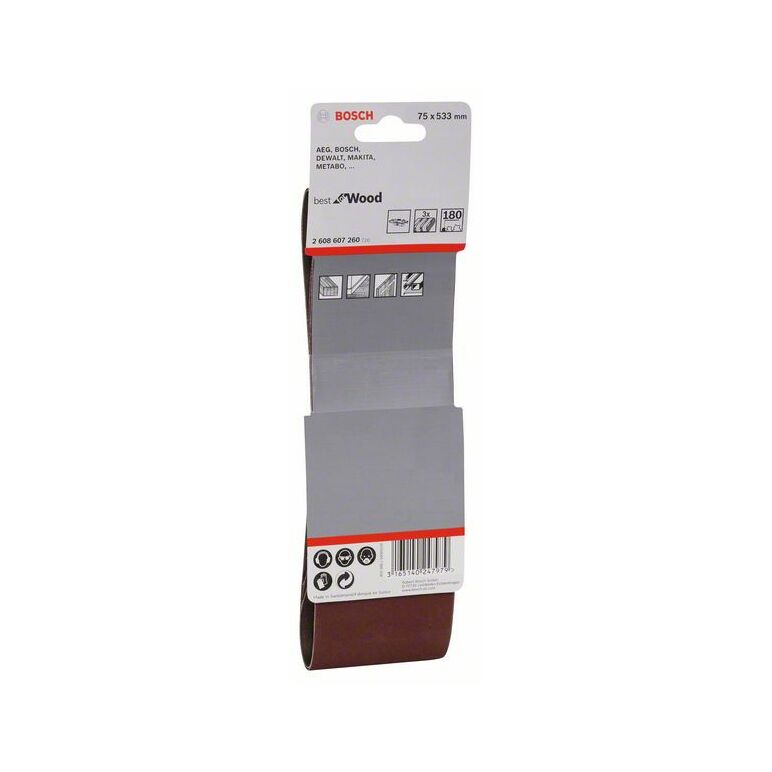 Bosch Schleifband-Set X440 Best for Wood and Paint, 3-teilig, 75 x 533 mm, 180 (2 608 607 260), image _ab__is.image_number.default