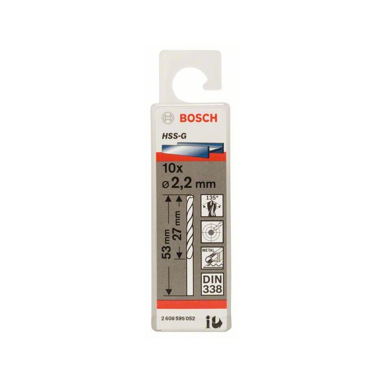 Bosch Metallbohrer HSS-G, DIN 338, 2,2 x 27 x 53 mm, 10er-Pack (2 608 595 052), image 