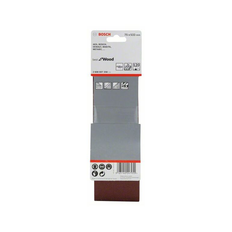 Bosch Schleifband-Set X440 Best for Wood and Paint, 3-teilig, 75 x 533 mm, 120 (2 608 607 258), image _ab__is.image_number.default