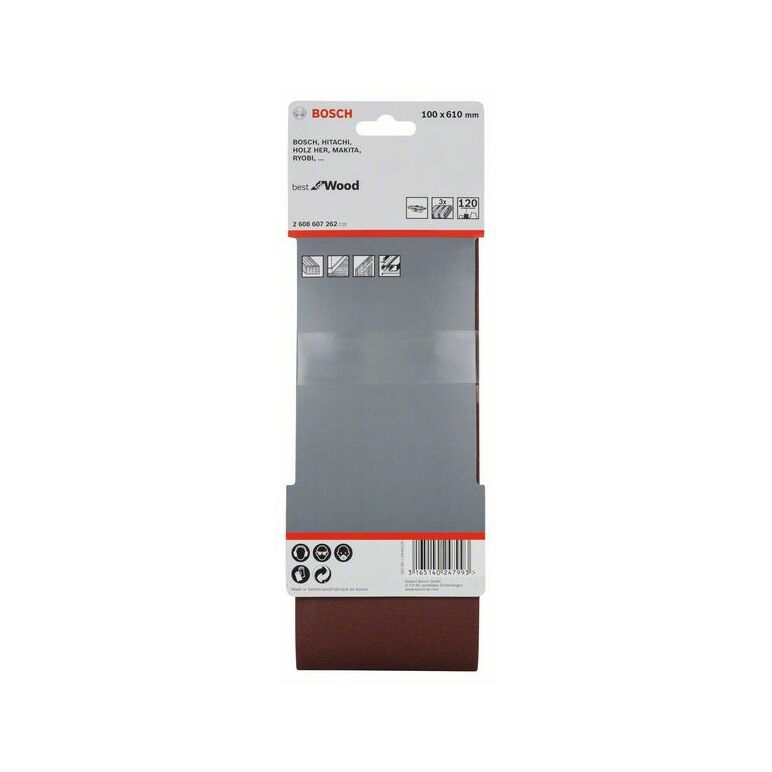 Bosch Schleifband-Set X440 Best for Wood and Paint, 3-teilig, 100 x 610 mm, 120 (2 608 607 262), image _ab__is.image_number.default