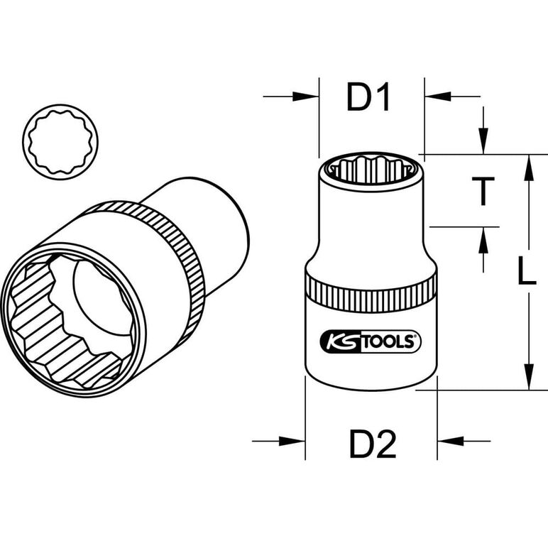 KS Tools 1" 12-kant-Stecknuss, kurz, 2.3/16", image _ab__is.image_number.default