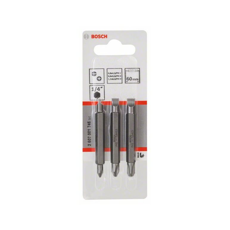 Bosch Doppelklingenbit-Set, 3-teilig, S0,6x4,5, PH1, S0,8x5,5, PH2, S1,2x6,5, PH3,60mm (2 607 001 746), image _ab__is.image_number.default