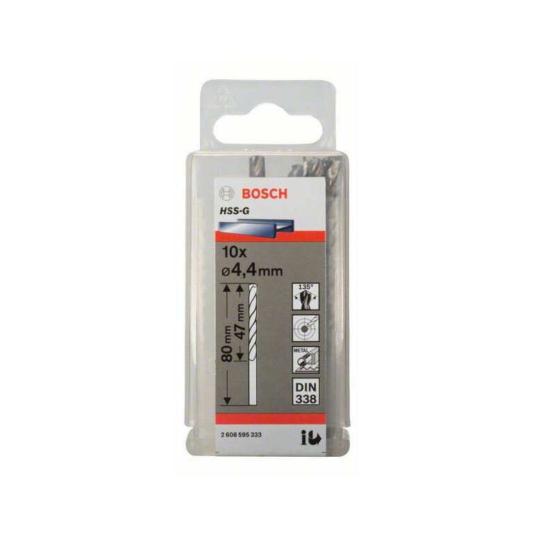 Bosch Metallbohrer HSS-G, DIN 338, 4,4 x 47 x 80 mm, 10er-Pack (2 608 595 333), image 