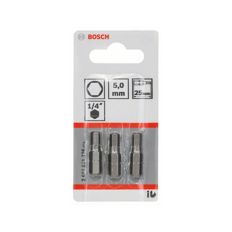 Bosch Schrauberbit Extra-Hart HEX 5, 25 mm, 3er-Pack (2 607 001 726), image 