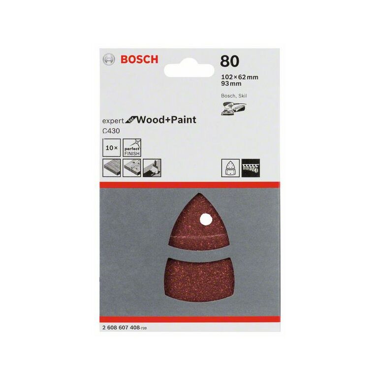 Bosch Schleifblatt C430, 10-teilig, 102 x 62, 93 mm, 80, 11 Löcher (2 608 607 408), image 