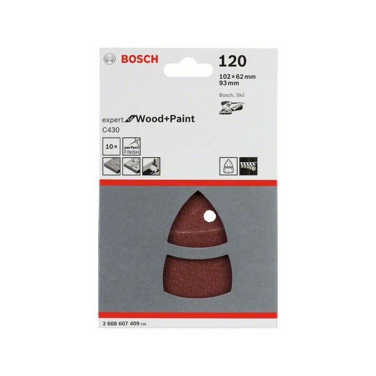 Bosch Schleifblatt C430, 10-teilig, 102 x 62, 93 mm, 120, 11 Löcher (2 608 607 409), image 