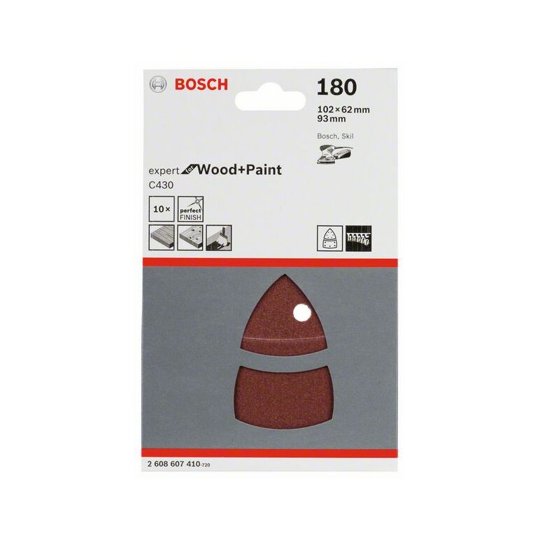 Bosch Schleifblatt C430, 10-teilig, 102 x 62, 93 mm, 180, 11 Löcher (2 608 607 410), image 