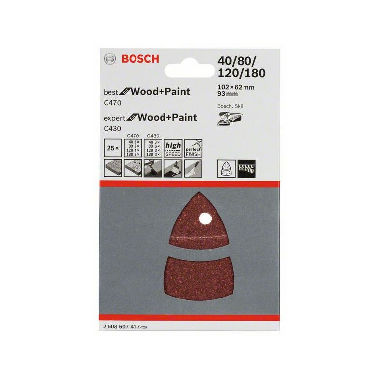 Bosch Schleifblatt-Set C470 und C430, 102 x 62, 93 mm, 40 - 180, 25er-Pack (2 608 607 417), image _ab__is.image_number.default