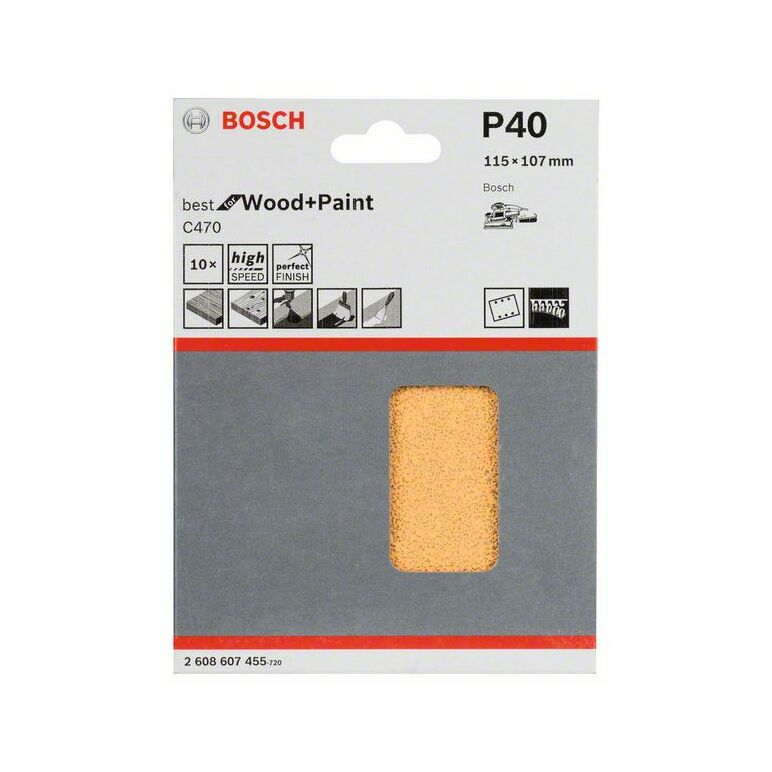Bosch Schleifblatt C470, 115 x 107 mm, 40, 6 Löcher, Klett, 10er-Pack (2 608 607 455), image 