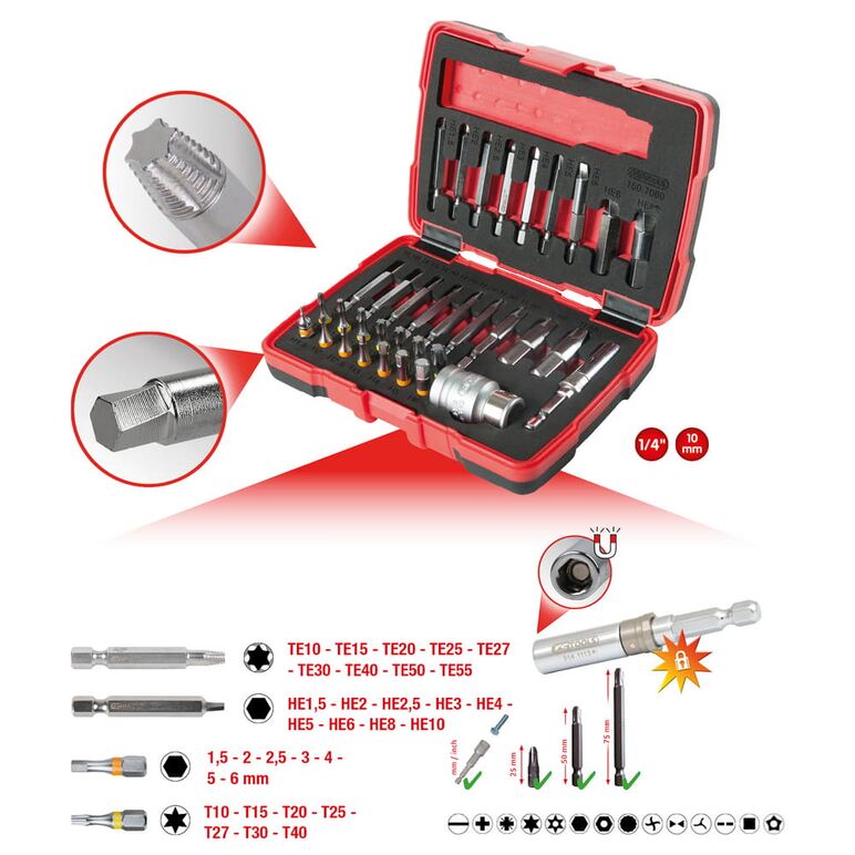 KS Tools 1/4" + 10 mm Torx- und Innensechskant-Schrauben-Ausdreher-Satz, 34-tlg, image _ab__is.image_number.default