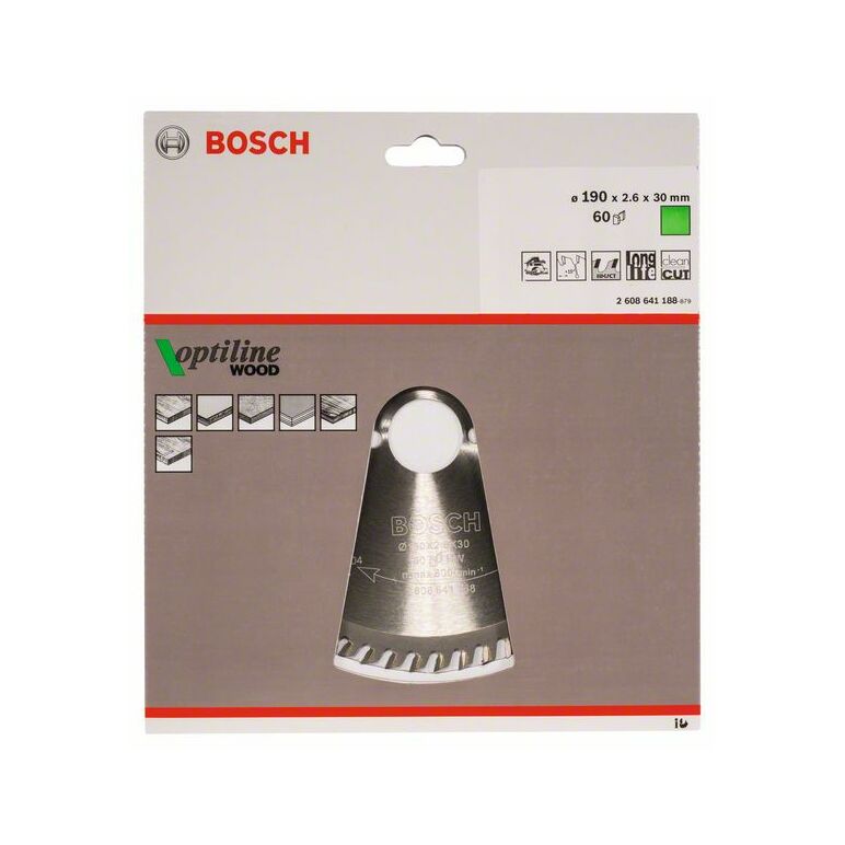 Bosch Kreissägeblatt Optiline Wood für Handkreissägen, 190 x 30 x 2,6 mm, 60 (2 608 641 188), image 