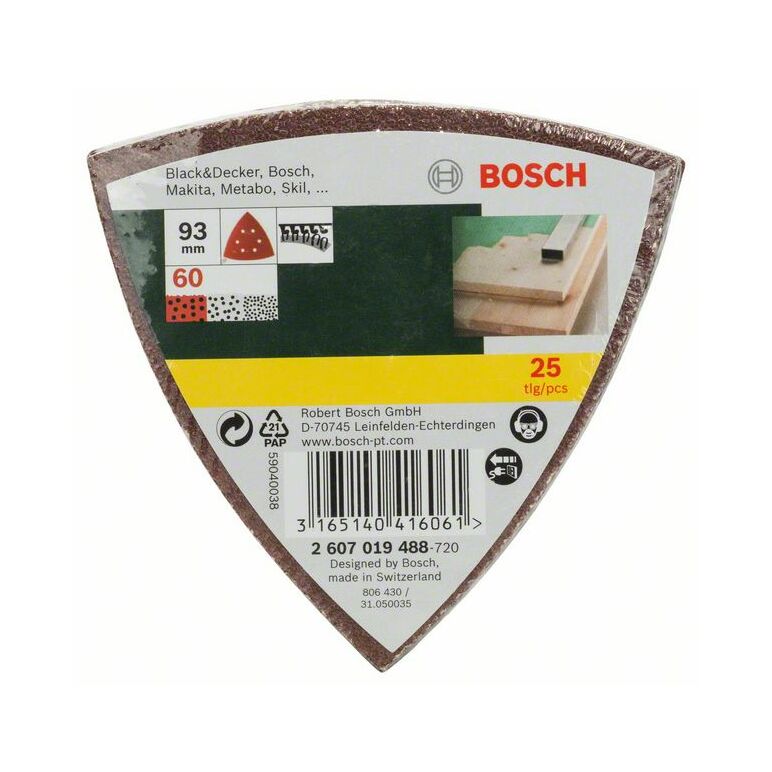 Bosch Schleifblatt-Set für Deltaschleifer, 93 mm, 60, 6 Löcher, 25er-Pack (2 607 019 488), image 