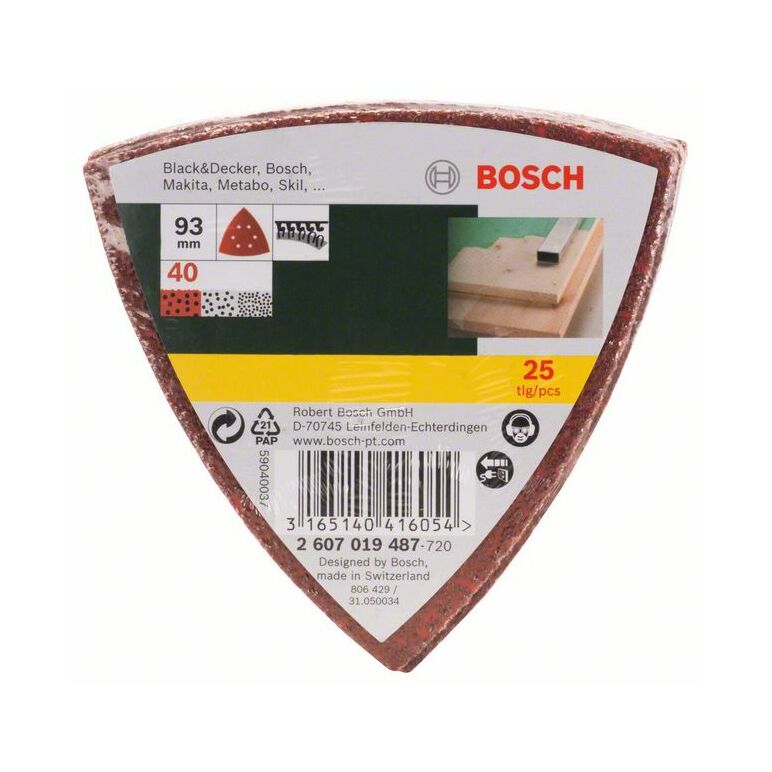 Bosch Schleifblatt-Set für Deltaschleifer, 93 mm, 40, 6 Löcher, 25er-Pack (2 607 019 487), image 