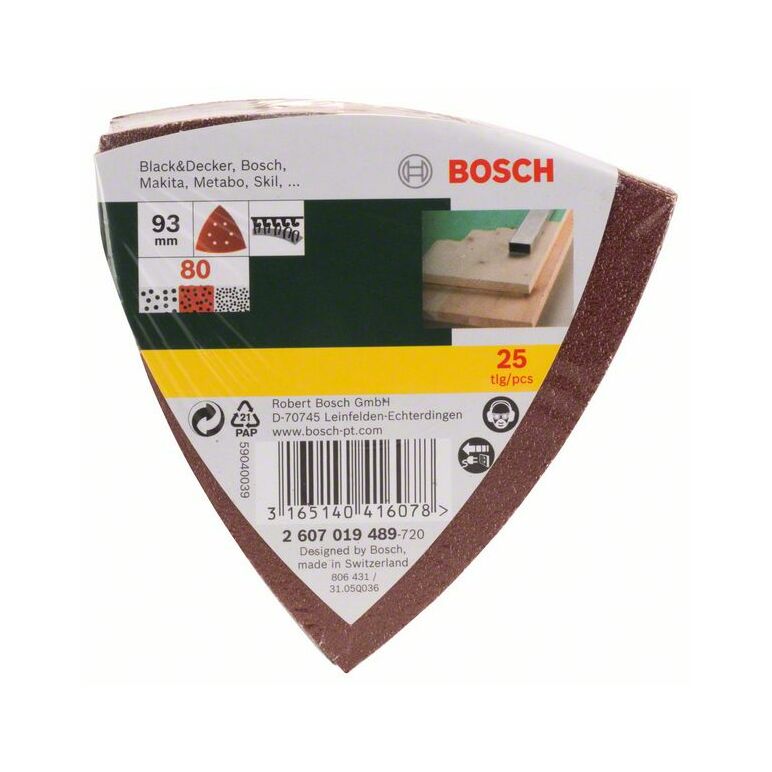 Bosch Schleifblatt-Set für Deltaschleifer, 93 mm, 80, 6 Löcher, 25er-Pack (2 607 019 489), image 