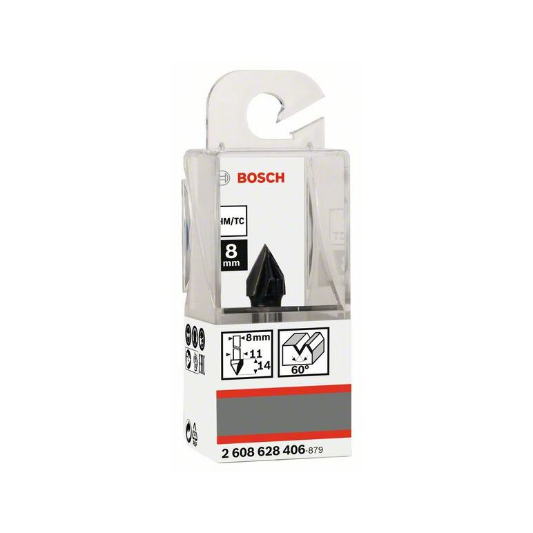 Bosch V-Nutfräser Standard for Wood mit 8 mm Schaft, D1 11 mm, L 14 mm, G 45 mm, 60° (2 608 628 406), image 
