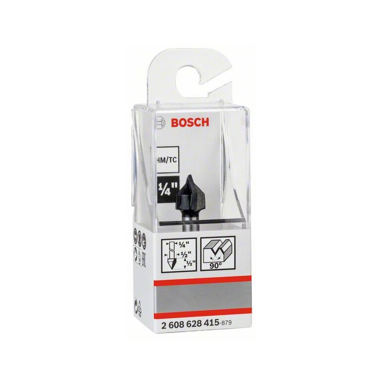 Bosch "V-Nutfräser 1/4"", D1 12,7 mm, L 12,7 mm, G 45 mm, 90°" (2 608 628 415), image 