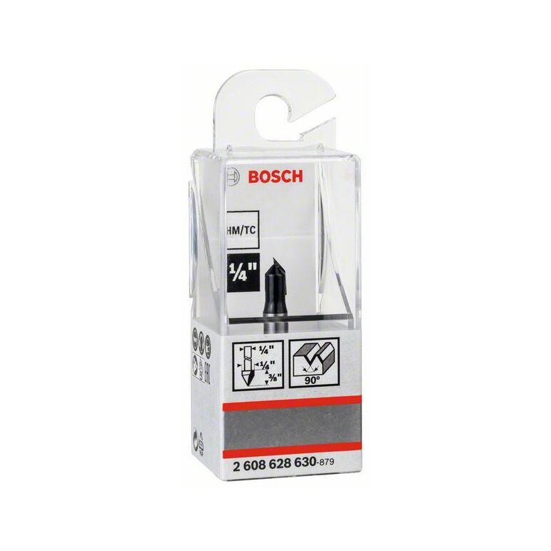 Bosch "V-Nutfräser 1/4"", D1 6,3 mm, L 9,2 mm, G 45 mm, 90°" (2 608 628 630), image 