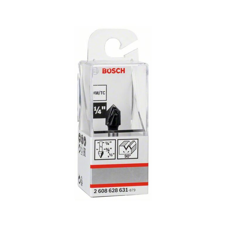 Bosch "V-Nutfräser 1/4"", D1 9,5 mm, L 12,4 mm, G 45 mm, 90°" (2 608 628 631), image 