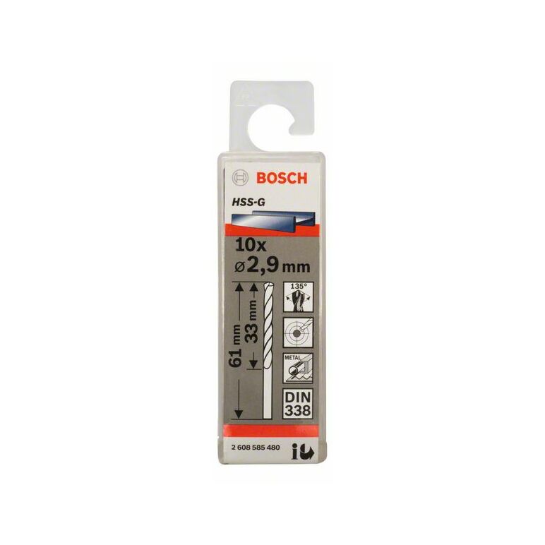 Bosch Metallbohrer HSS-G, DIN 338, 2,9 x 33 x 61 mm, 10er-Pack (2 608 585 480), image 
