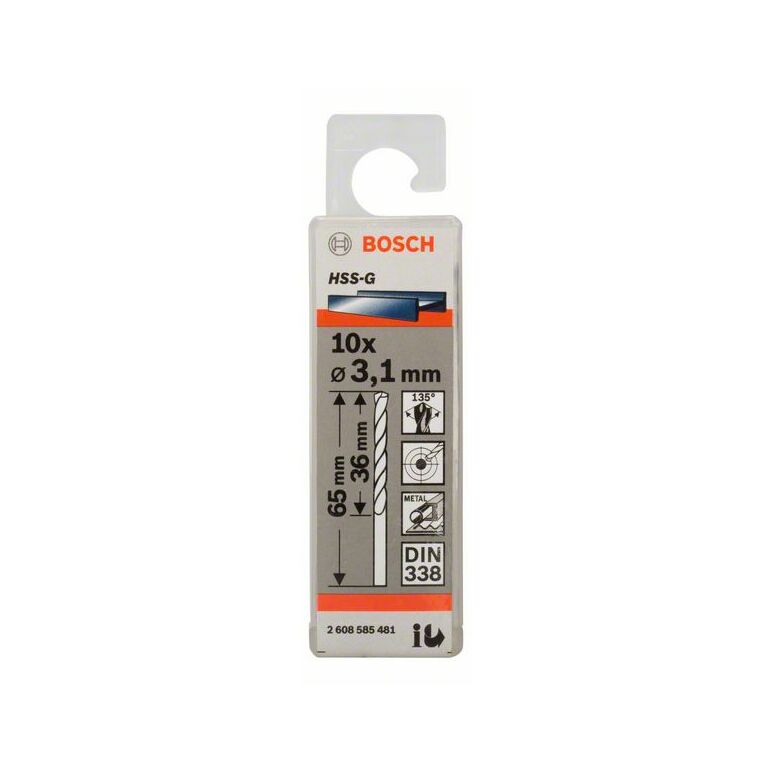 Bosch Metallbohrer HSS-G, DIN 338, 3,1 x 36 x 65 mm, 10er-Pack (2 608 585 481), image 