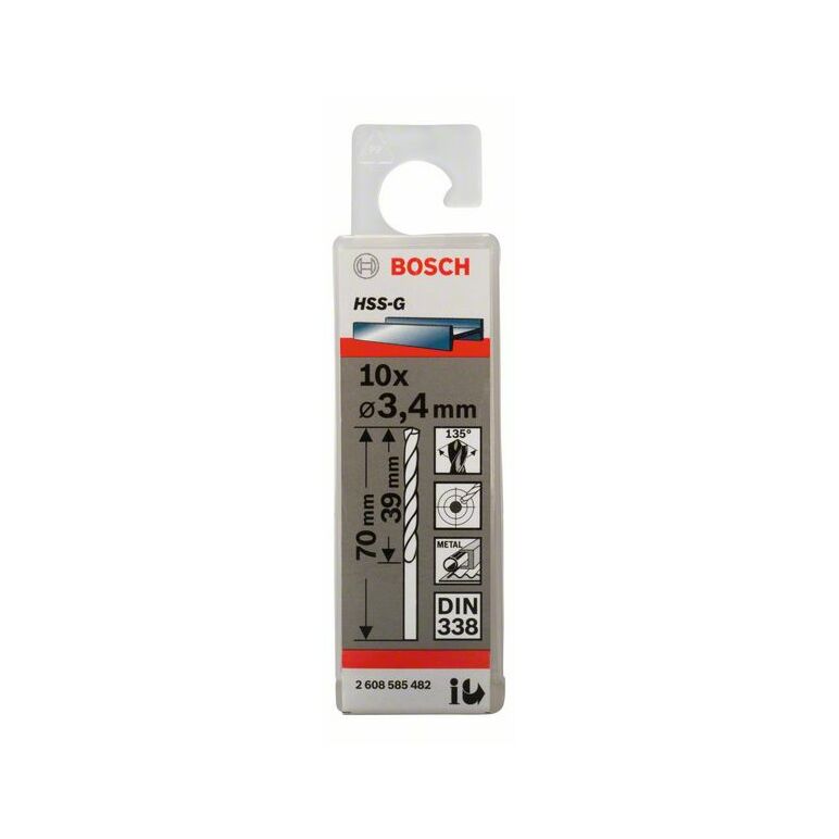 Bosch Metallbohrer HSS-G, DIN 338, 3,4 x 39 x 70 mm, 10er-Pack (2 608 585 482), image 