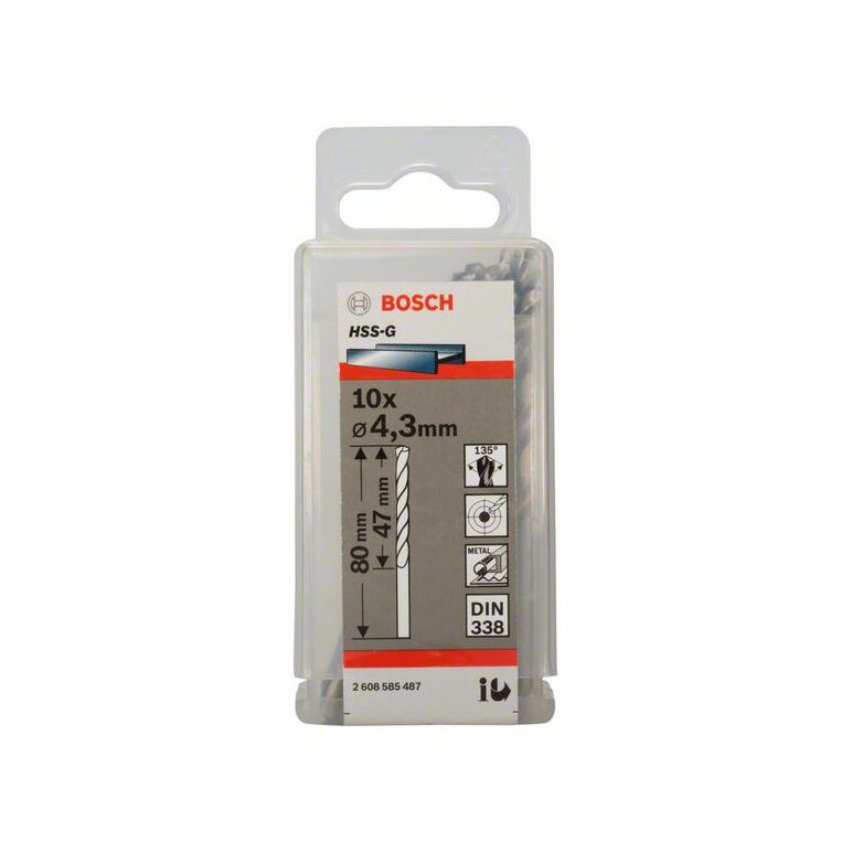 Bosch Metallbohrer HSS-G, DIN 338, 4,3 x 47 x 80 mm, 10er-Pack (2 608 585 487), image _ab__is.image_number.default