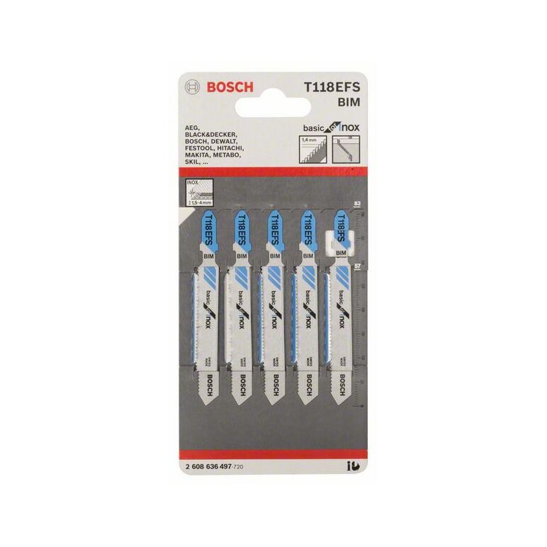 Bosch Stichsägeblatt T 118 EFS Basic for Stainless Steel, 5er-Pack (2 608 636 497), image 