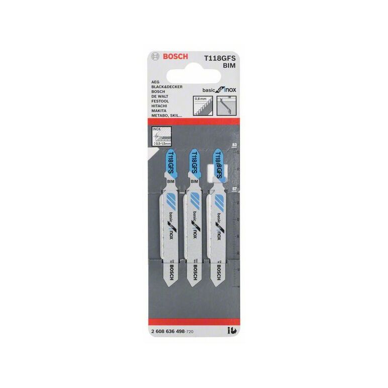 Bosch Stichsägeblatt T 118 GFS Basic for Stainless Steel, 3er-Pack (2 608 636 498), image 