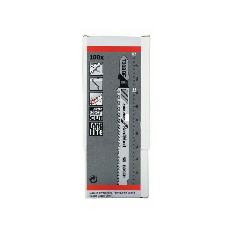Bosch Stichsägeblatt T 308 BF Extraclean for Hard Wood, 100er-Pack (2 608 636 571), image 