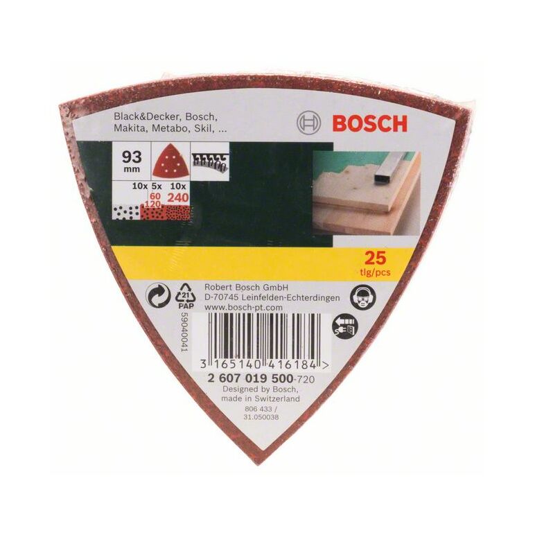 Bosch Schleifblatt-Set für Deltaschleifer, 93 mm, 60 - 240, 6 Löcher, 25er-Pack (2 607 019 500), image _ab__is.image_number.default