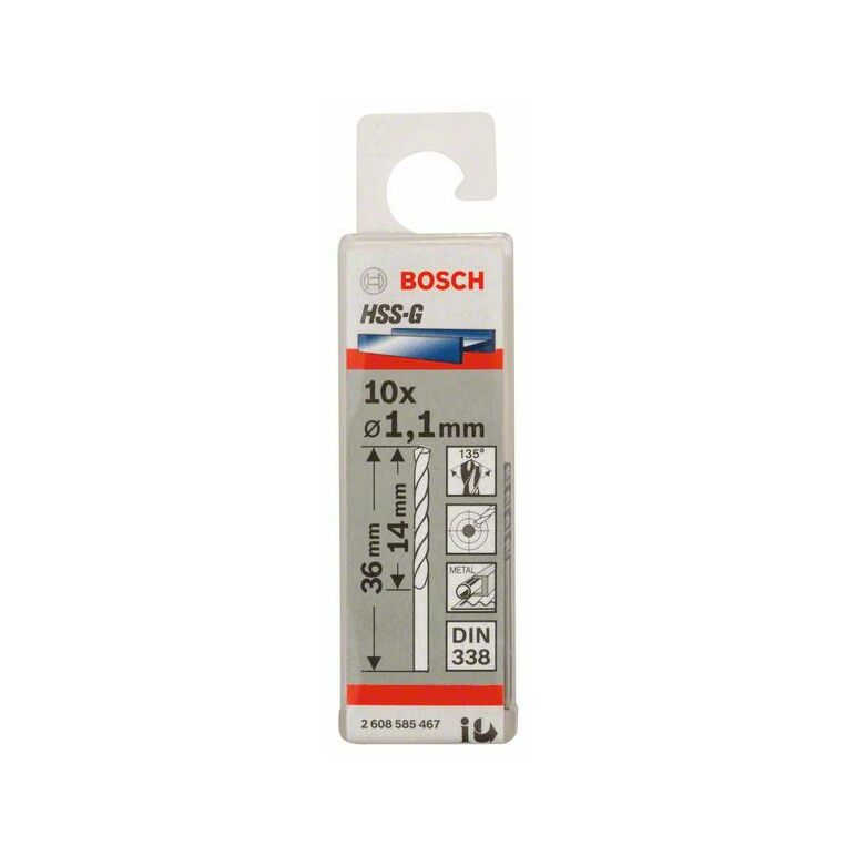 Bosch Metallbohrer HSS-G, DIN 338, 1,1 x 14 x 36 mm, 10er-Pack (2 608 585 467), image 