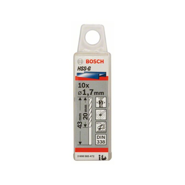 Bosch Metallbohrer HSS-G, DIN 338, 1,7 x 20 x 43 mm, 10er-Pack (2 608 585 472), image 