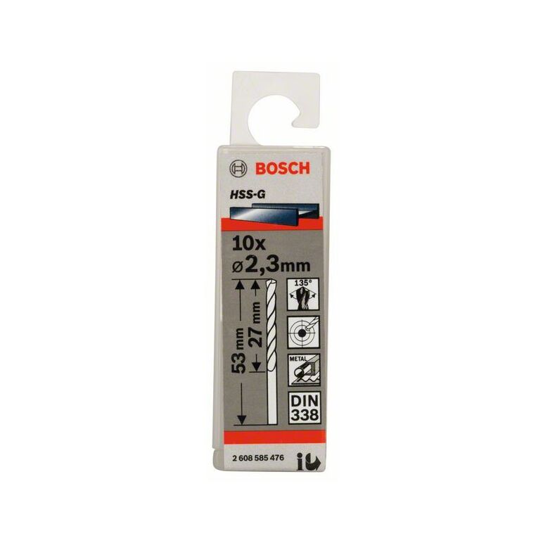 Bosch Metallbohrer HSS-G, DIN 338, 2,3 x 27 x 53 mm, 10er-Pack (2 608 585 476), image _ab__is.image_number.default
