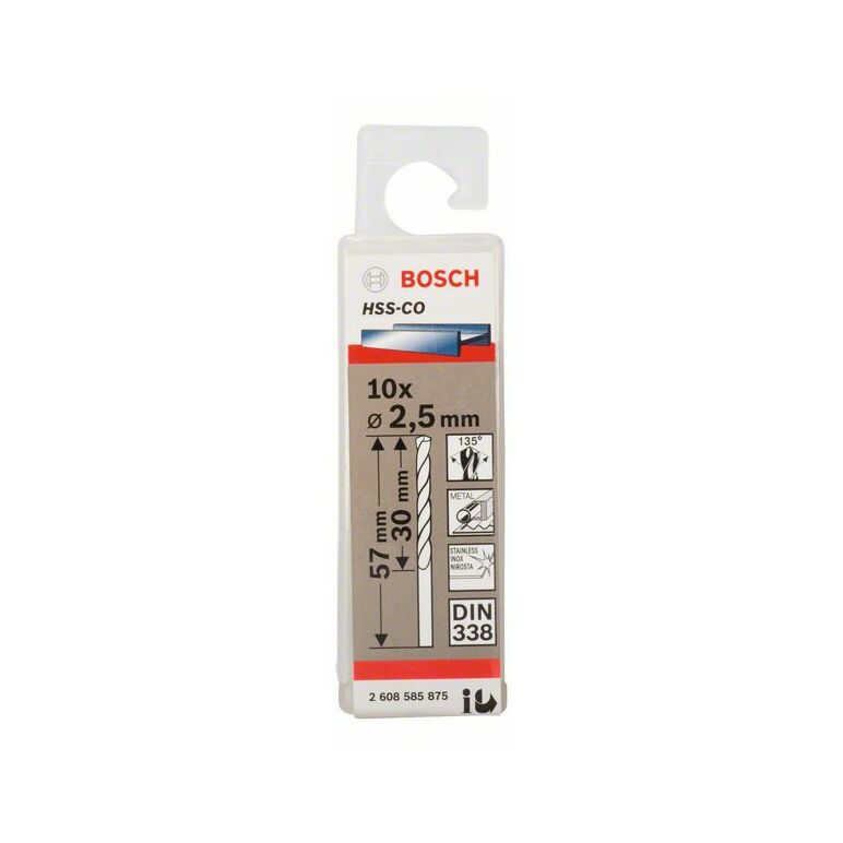 Bosch Metallbohrer HSS-Co, DIN 338, 2,5 x 30 x 57 mm, 10er-Pack (2 608 585 875), image 