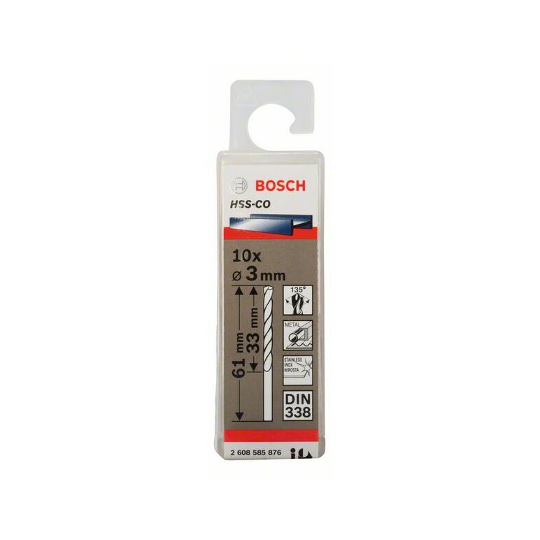Bosch Metallbohrer HSS-Co, DIN 338, 3 x 33 x 61 mm, 10er-Pack (2 608 585 876), image 