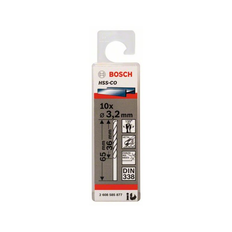 Bosch Metallbohrer HSS-Co, DIN 338, 3,2 x 36 x 65 mm, 10er-Pack (2 608 585 877), image _ab__is.image_number.default