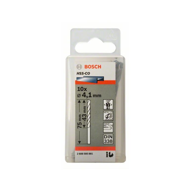 Bosch Metallbohrer HSS-Co, DIN 338, 4,1 x 43 x 75 mm, 10er-Pack (2 608 585 881), image 